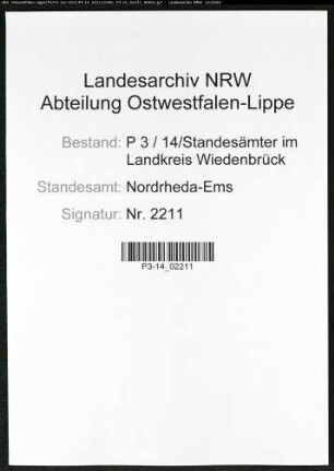 Sterberegister Standesamt Nordrheda-Ems