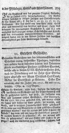 Gesammlete Nachrichten von den Lebensumständen und Schriften evangelisch-lutherischer Theologen. Dec.1.
