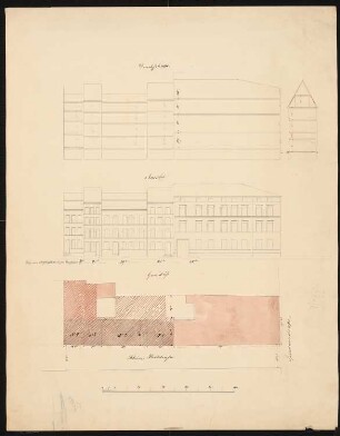 Mietshäuser Kleine Poststraße 1-4, Berlin: Grundrisse, Ansichten, Schnitte