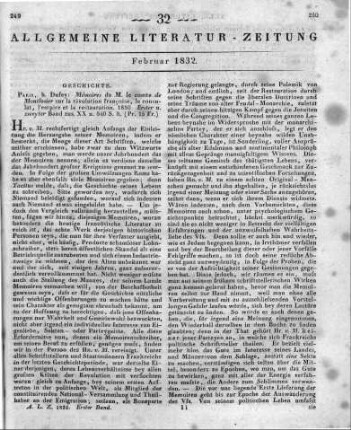 Montlosier, F. D. de: Mémoires de M. le comte de Montlosier, sur la révolution française, le consulat, l'empire, la restauration et les principaux événemens qui l'ont suivie. Bd. 1-2. Paris: Dufey 1830