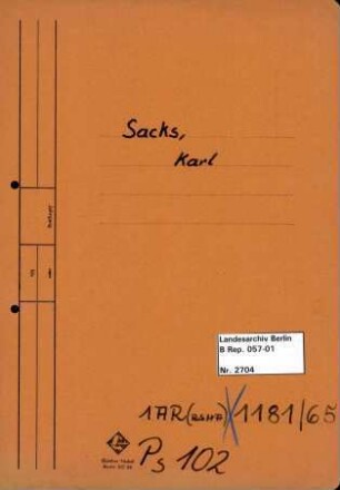 Personenheft Karl Sacke (*14.12.1896), Kriminalsekretär und SS-Untersturmführer