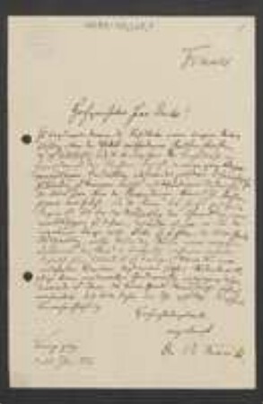 Brief von Albert Bernhard Frank an Unbekannt
