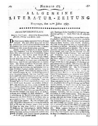 Militärische Monatsschrift. Januar, Februar und März. [Hrsg. v. C. K. A. L. v. Massenbach.] Berlin: Unger 1787