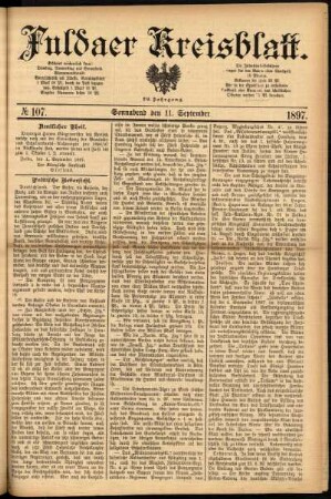 Erste Ausgabe vom Samstag, den 11. September 1897.