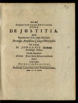Exercitationum Ethicarum Nona De Iustitia