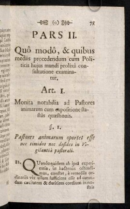 75-85, Art. 1. Monita notabilia ad Pastores animarum cum expositione statûs quaestionis.