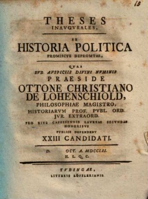 Theses inaugurales ex historia politica promiscue depromtae