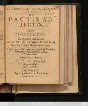 Dissertatio Inauguralis Iuridica De Pactis Adiectis