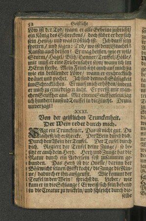 XXXI. Von der geistlichen Trunckenheit. Der Wein redet durch mich.