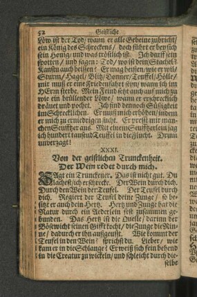XXXI. Von der geistlichen Trunckenheit. Der Wein redet durch mich.