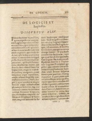 De Logicis Et Sophistis. Discursus XLIV.