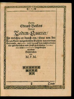 Hernn Edvard Beckers Newes Todten-Quartier/...