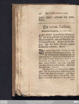 Die XXVIII. Lection. Gehalten Dienstags, d. 5. Junii 1725.