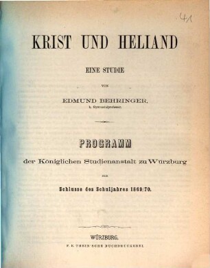 Programm der Königlichen Studienanstalt Würzburg : für das Studienjahr .... 1869/70