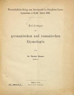 Beiträge zur germanischen und romanischen Etymologie