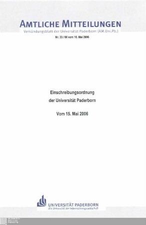 Einschreibungsordnung der Universität Paderborn : vom 15. Mai 2006
