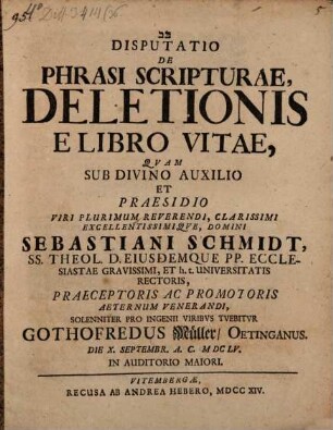 Disp. de phrasi Scripturae, Deletionis e libro vitae