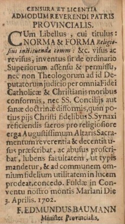 Censura et licentia admodum reverendi patris provincialis.