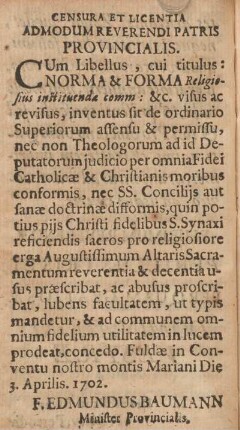 Censura et licentia admodum reverendi patris provincialis.