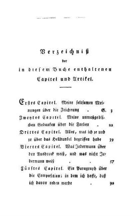 Verzeichniß der in diesem Buche enthaltenen Capitel und Artikel.
