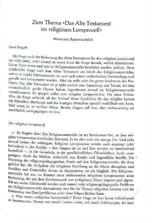 29-39 Zum Thema "Das Alte Testament im religiösen Lernprozeß"