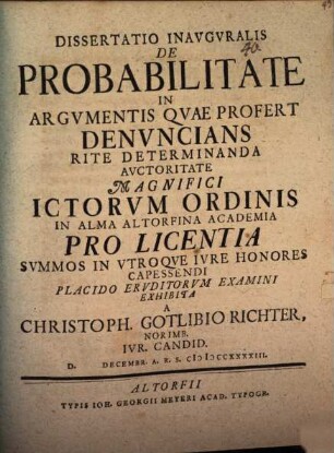 Dissertatio Inavgvralis De Probabilitate In Argvmentis Qvae Profert Denvncians Rite Determinanda