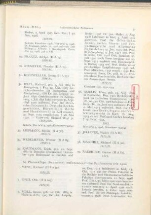 b) Planmäßige (beamtete) außerordentliche Professoren seit 1920