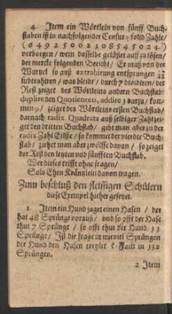 Zum beschluß den fleissigen Schülern diese Exempel hieher gesetzet.