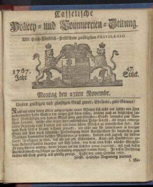 47. Stueck, Montag den 23ten Novembr. 1767