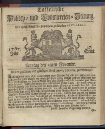 47. Stueck, Montag den 23ten Novembr. 1767