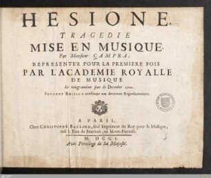 Hesione : Tragedie Mise En Musique