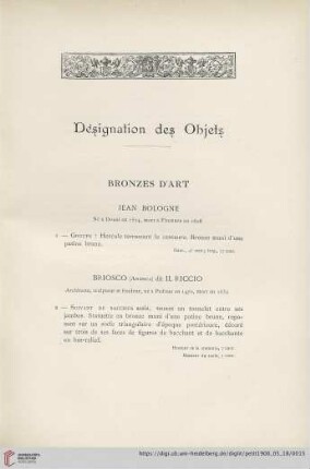 Bronzes d'Art (Nr. 1 - 51)