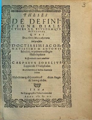 Theses De Definitione Dialectices P.R. Eiusdemque Divisione