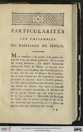 Particularités sur l’Assemblée du Bailliage de Senlis