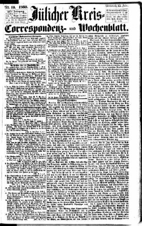 Jülicher Kreis-, Correspondenz- und Wochenblatt. 1852-1866