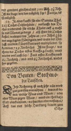 Von Beuten/ Stechen oder Tauschen.