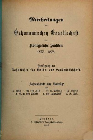 Mitteilungen der Ökonomischen Gesellschaft im Königreiche Sachsen. 1877/78 (1878)