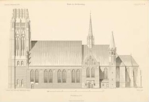 Dom St. Peter, Schleswig: Südansicht (aus: Atlas zur Zeitschrift für Bauwesen, hrsg. v. Ministerium der öffentlichen Arbeiten, Jg. 47, 1897)