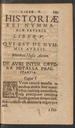 Historiae Rei Nummariae Veteris Liber V. Qui Est De Nummis Aureis.