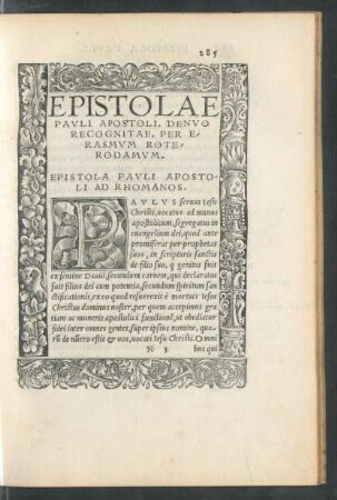 Epistolae Pauli Apostoli, Denuo Recognitae, Per Erasmum Roterodamum.