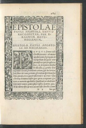 Epistolae Pauli Apostoli, Denuo Recognitae, Per Erasmum Roterodamum.