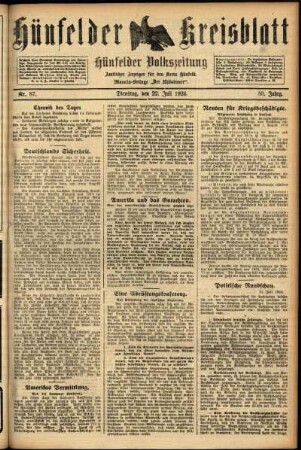 Ausgabe vom Dienstag, den 22. Juli 1924.