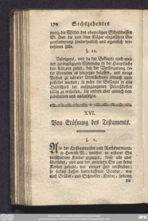 XVI. Von Eröfnung des Testaments.