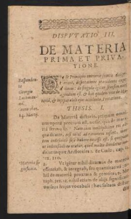 Disputatio III. De Materia Prima Et Privatione.