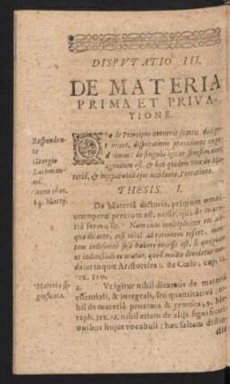 Disputatio III. De Materia Prima Et Privatione.