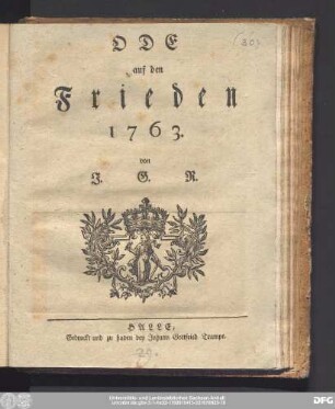 Ode auf den Frieden 1763.