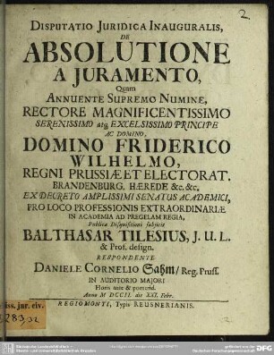 Disputatio Iuridica Inauguralis, De Absolutione A Iuramento