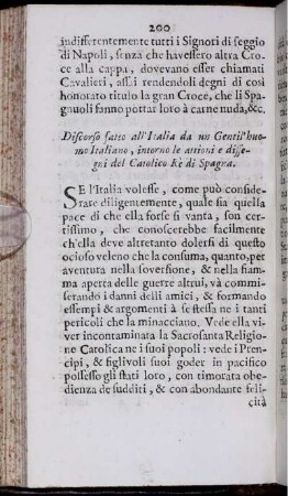Discorso fatto all'Italia da un Gentil'huomo Italiano, intorno le attioni e dissegni del Catolico Rè di Spagna