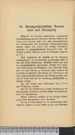 IX. Gleichgeschlechtliche Frauenliebe und Strafgesetz