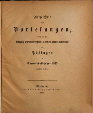 Tübinger Universitätsschriften, 1875